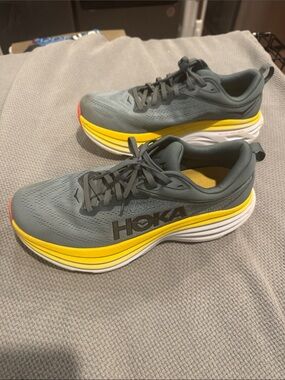 Men’s Hoka Bondi 8 Gray and Yellow Running Shoes